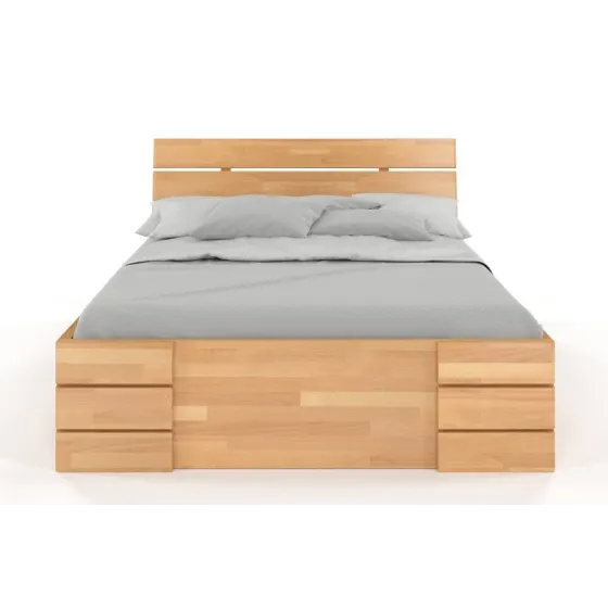 Lit 160x200 en bois massif avec rangement finition naturel collection INDIGO