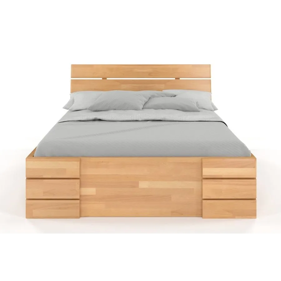 Lit 160x200 en bois massif avec rangement finition naturel collection INDIGO