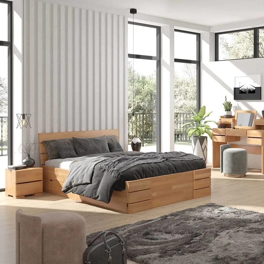 Lit 160x200 en bois massif avec rangement chambre adulte collection INDIGO