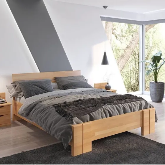 Lit coffre 180x200 en bois naturel chambre adulte collection MODENA