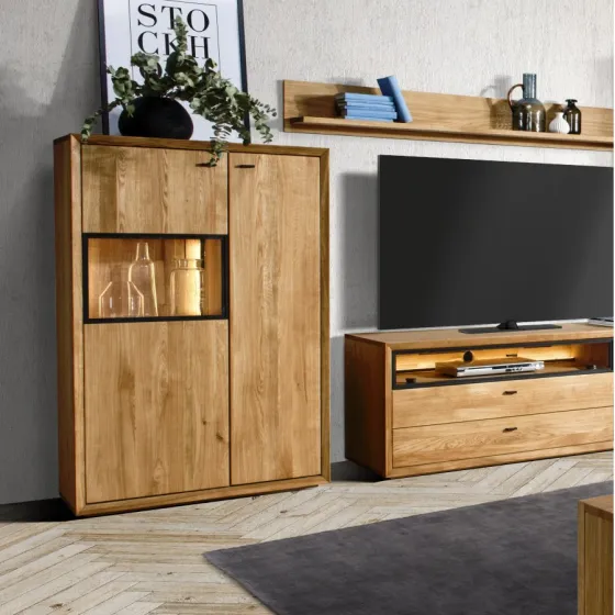 Vaisselier en bois chêne avec LED pour salon collection FACTORY
