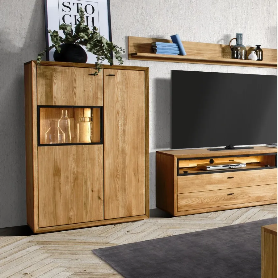 Vaisselier en bois chêne avec LED pour salon collection FACTORY