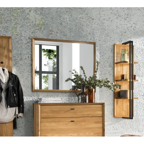 Miroir contour chêne 100x80 cm pour entrée collection FACTORY