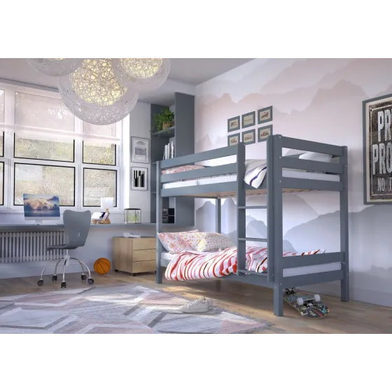 Lit superposé bois finition anthracite pour chambre enfant collection MOBI