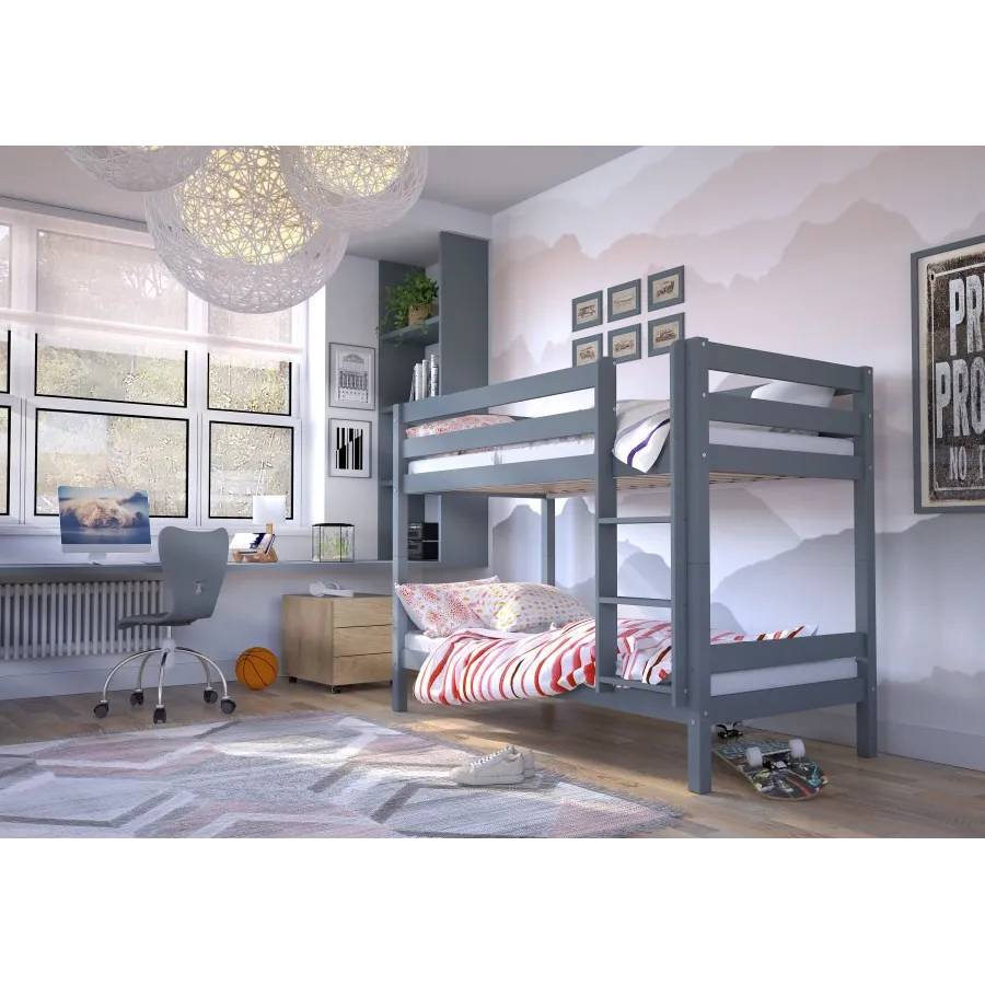 Lit superposé bois finition anthracite pour chambre enfant collection MOBI