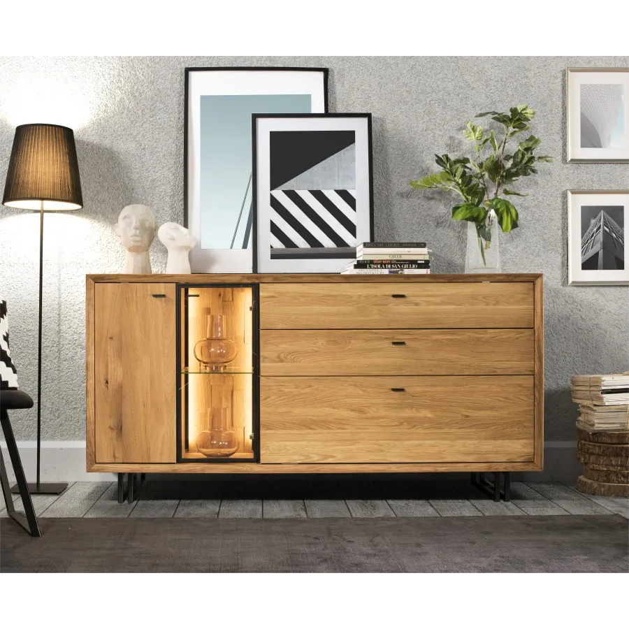 Buffet en bois massif et métal pour salon collection FACTORY