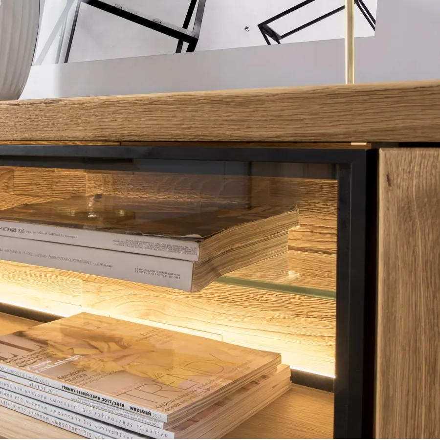 Buffet en bois massif et métal avec LED incluses collection FACTORY