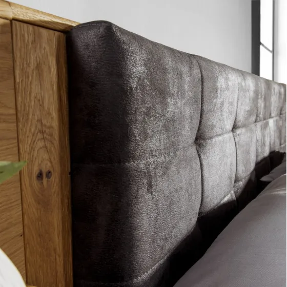lit coffre 160x200 bois avec tête de lit tissu noir collection VERONA