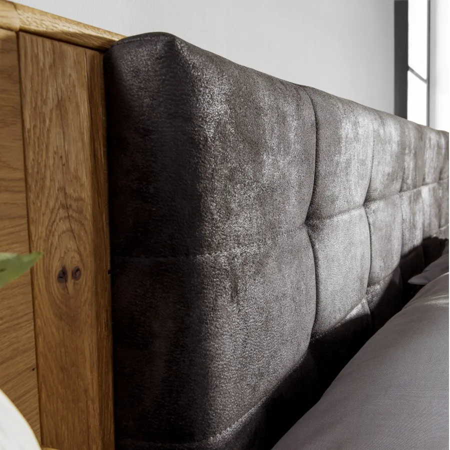 lit coffre 160x200 bois avec tête de lit tissu noir collection VERONA