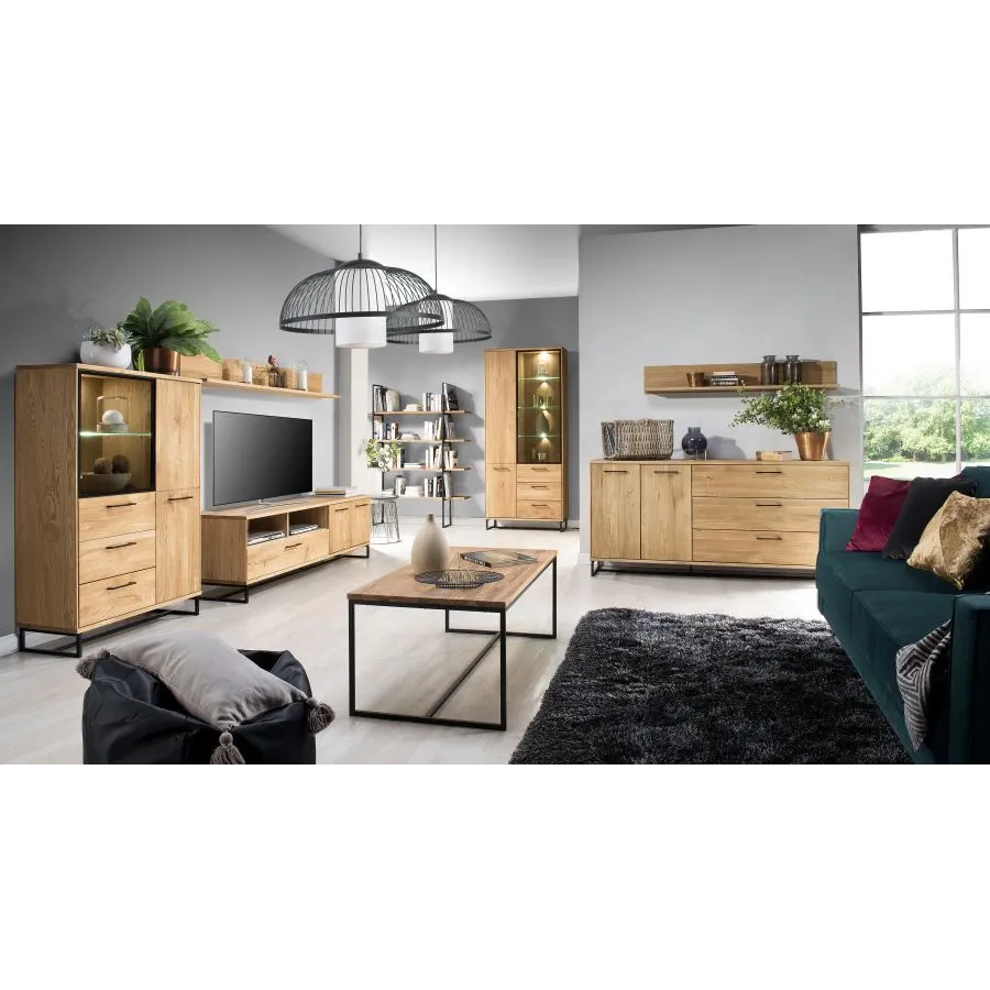 Vaisselier chêne clair et métal pour salon collection ARCO