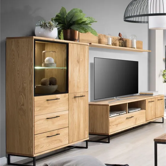 Vaisselier chêne clair et métal avec éclairage LED collection ARCO