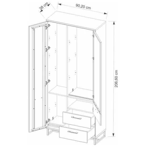 Vitrine en bois et verre 2 portes 2 tiroirs collection ARCO