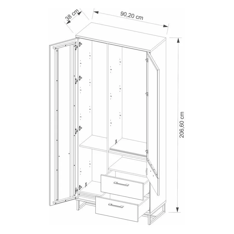 Vitrine en bois et verre 2 portes 2 tiroirs collection ARCO