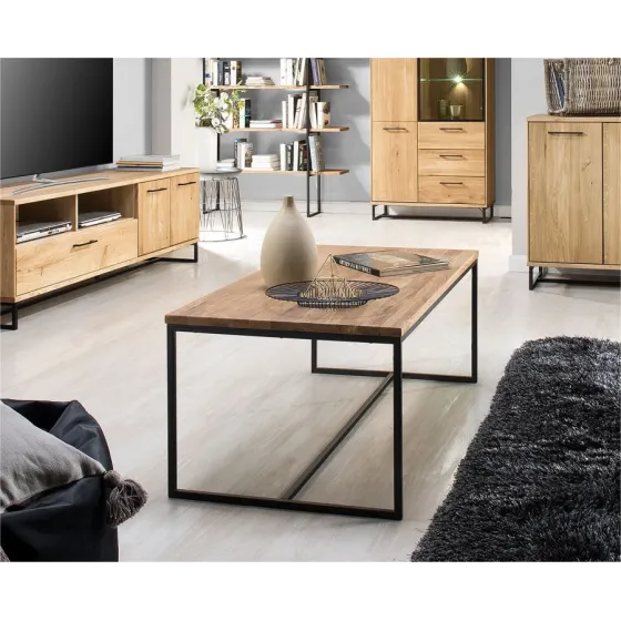 Table basse en bois massif et métal pour salon collection ARCO