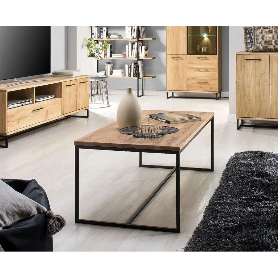 Table basse en bois massif et métal pour salon collection ARCO