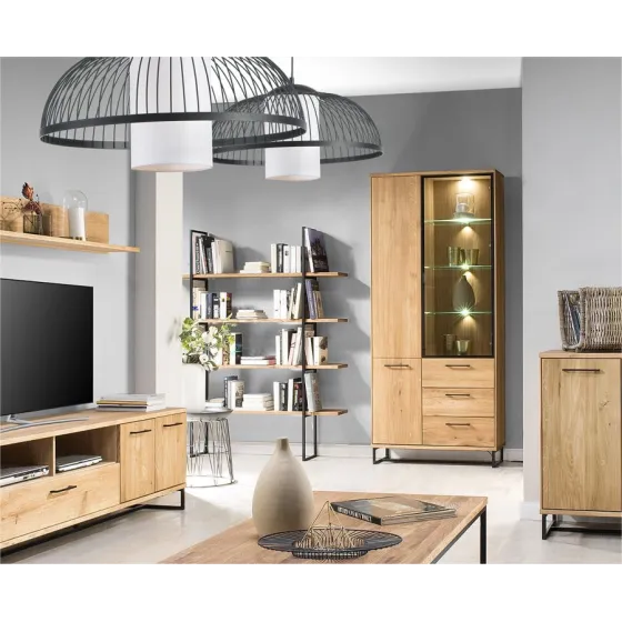 Bibliothèque en bois et métal 4 étagères pour salon collection ARCO