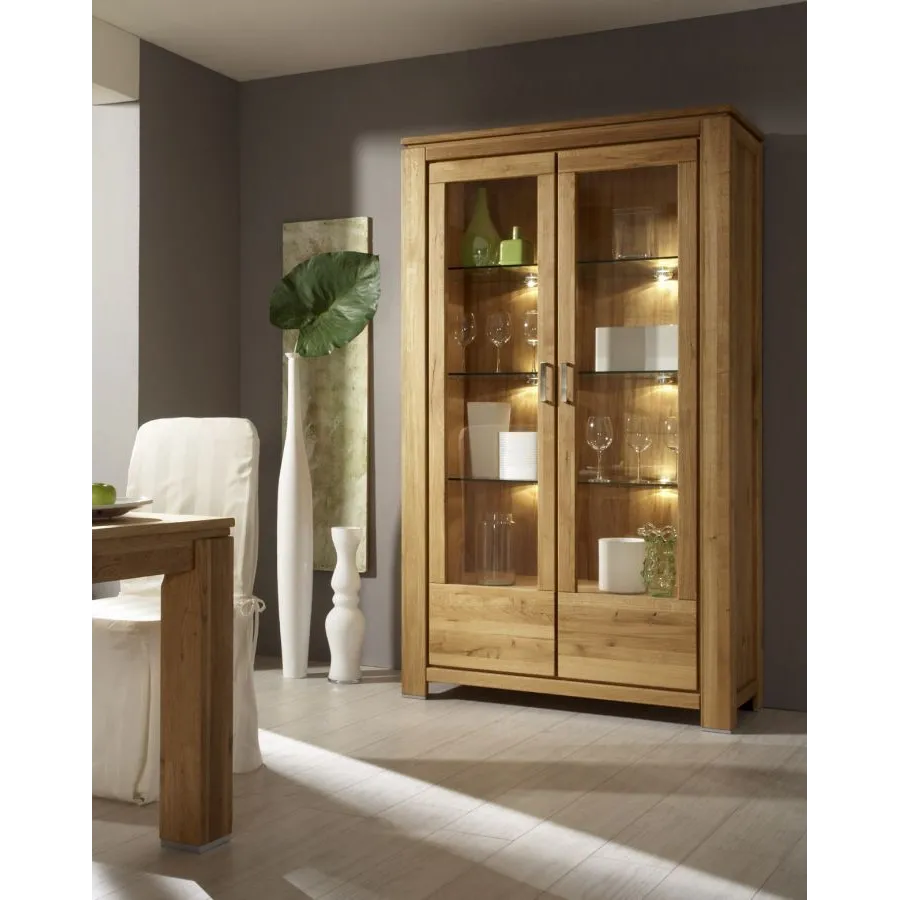 Vitrine en bois et verre 2 portes avec LED collection YORK
