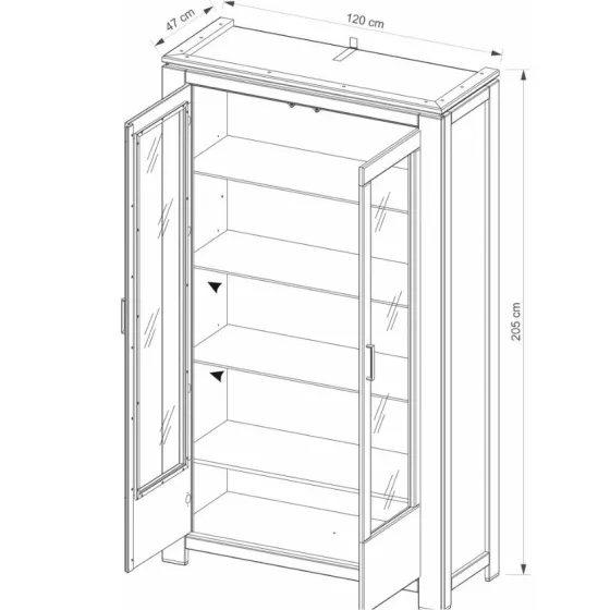 Vitrine en bois et verre avec niches de rangement collection YORK