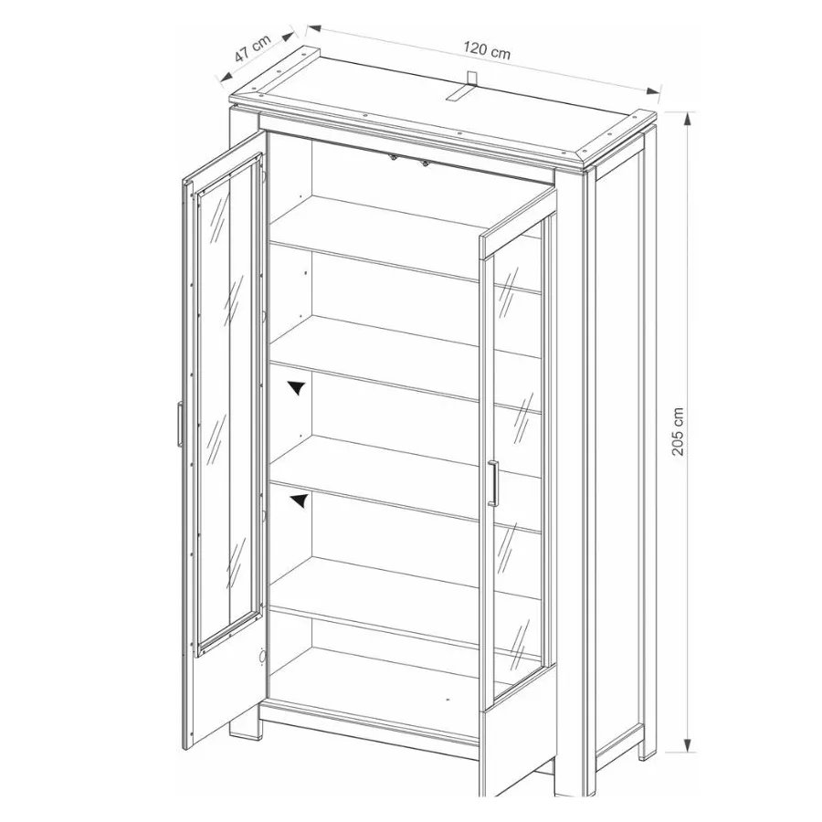 Vitrine en bois et verre avec niches de rangement collection YORK