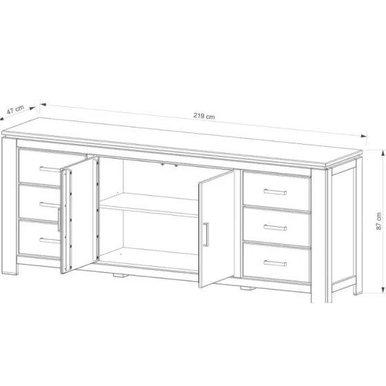 Buffet bois massif 2 portes 6 tiroirs collection YORK