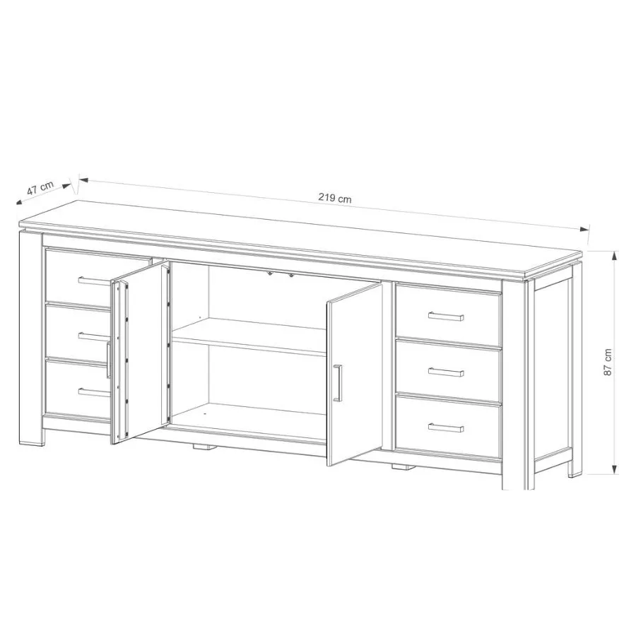 Buffet bois massif 2 portes 6 tiroirs collection YORK