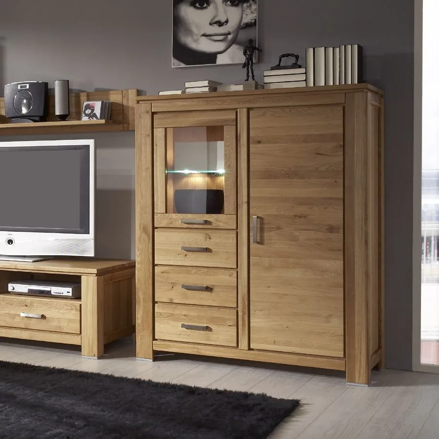 Buffet vaisselier en bois avec éclairage LED inclus collection YORK