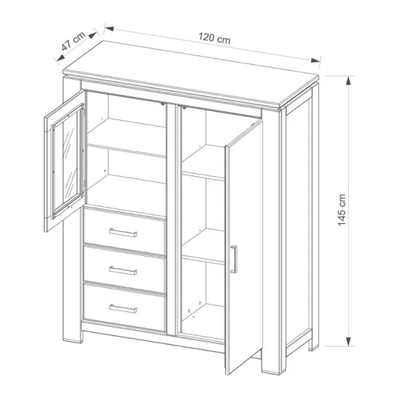 Buffet vaisselier en bois 2 portes 3 tiroirs collection YORK