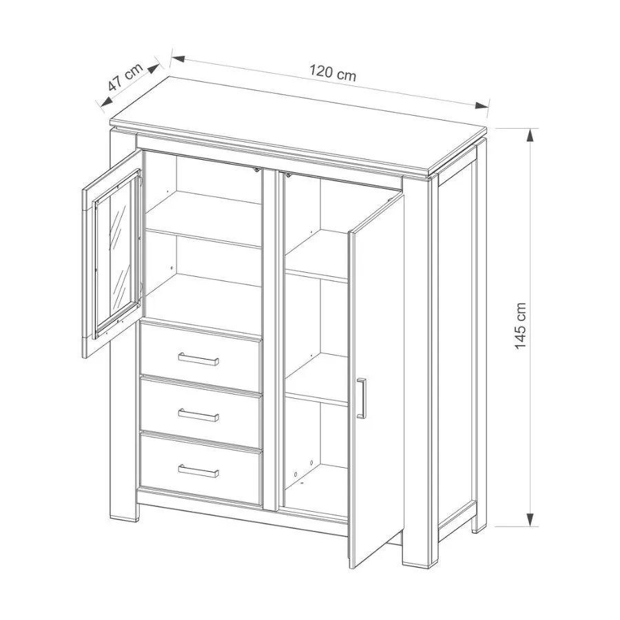 Buffet vaisselier en bois 2 portes 3 tiroirs collection YORK