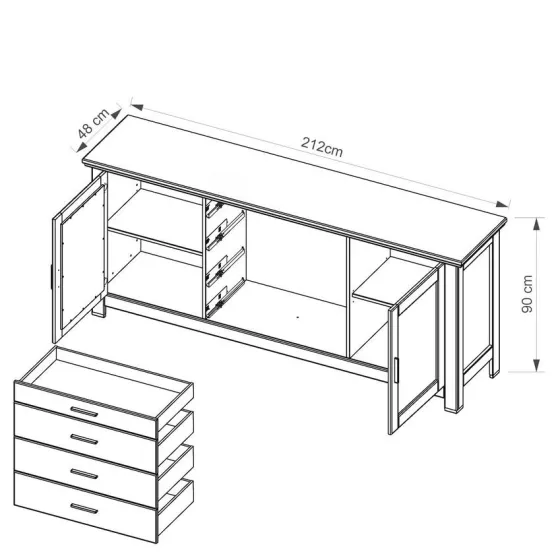 Buffets bois chêne massif 200 cm collection ROMA