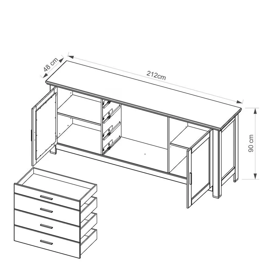 Buffets bois chêne massif 200 cm collection ROMA