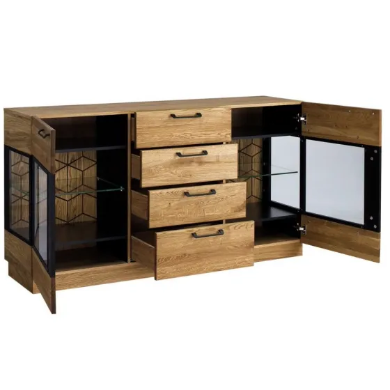 buffet bois et métal  2 portes et 4 tiroirs collection DIAMOND