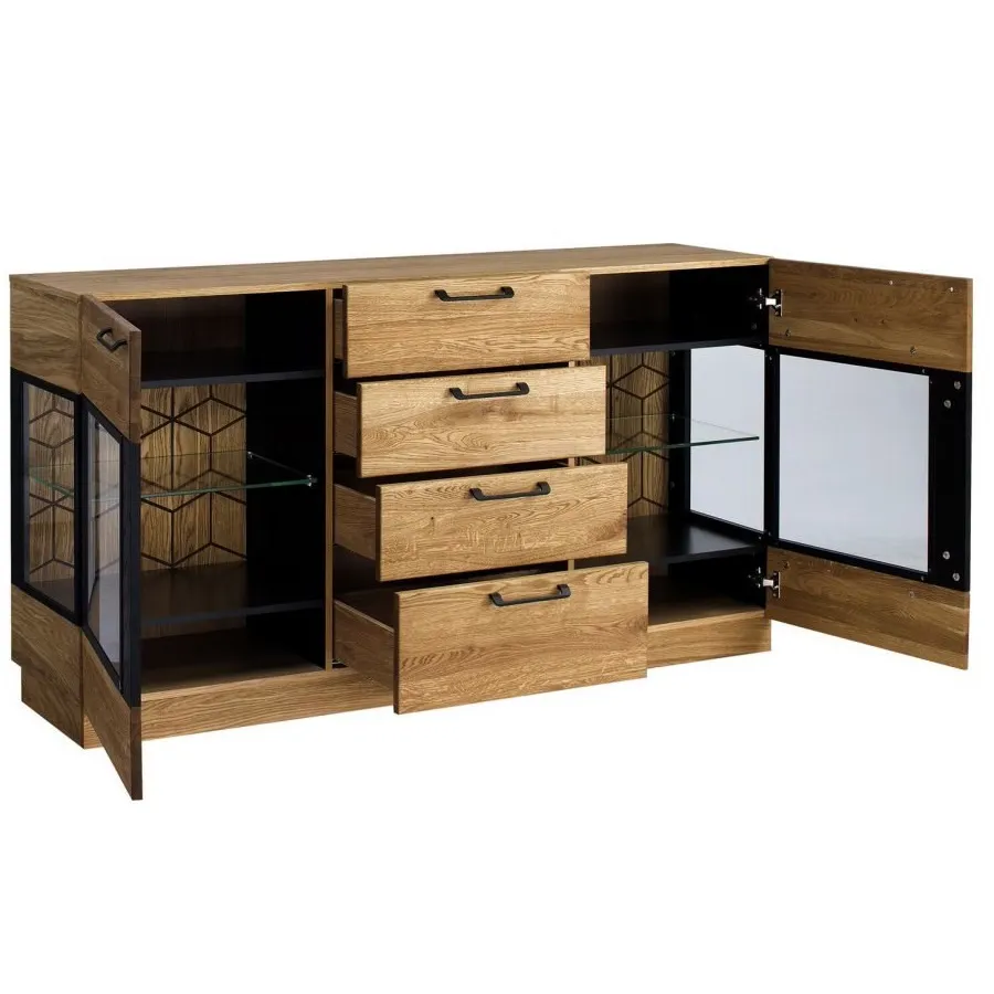 buffet bois et métal  2 portes et 4 tiroirs collection DIAMOND