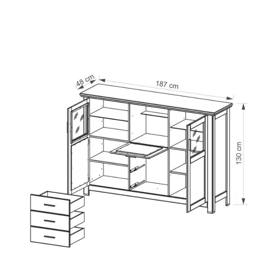 Bahut en bois massif avec 9 niches de rangement collection ROMA
