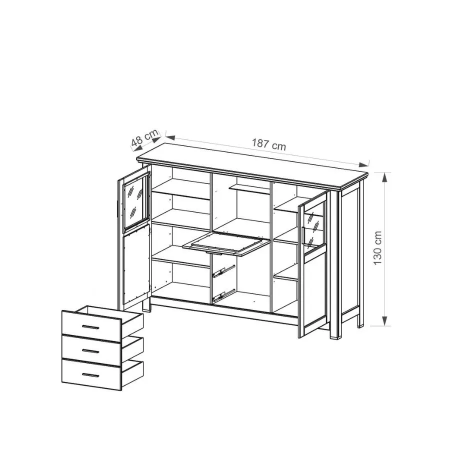 Bahut en bois massif avec 9 niches de rangement collection ROMA
