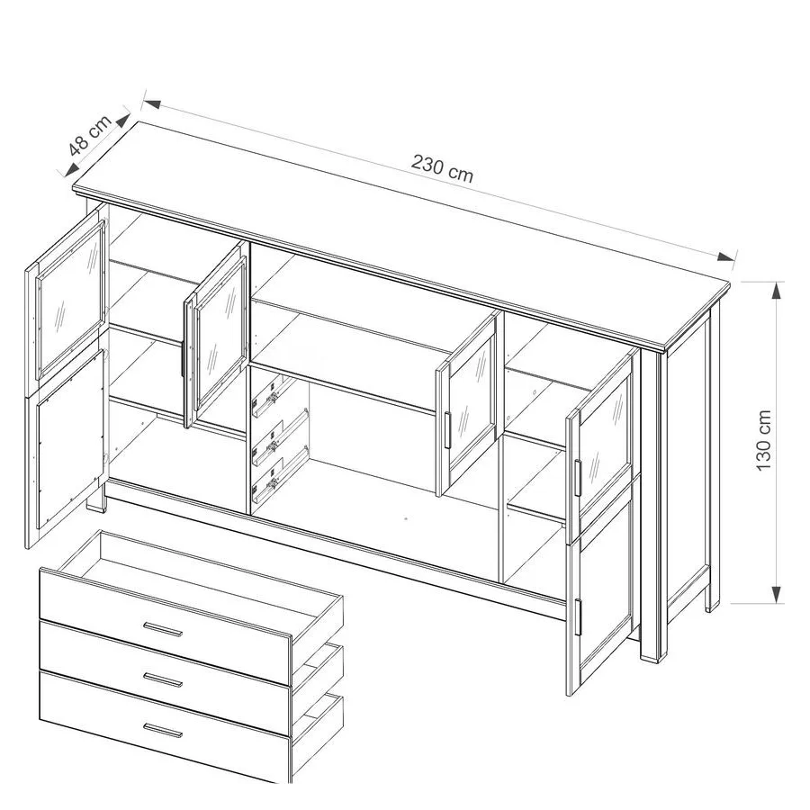 Bahut en bois avec 6 portes collection ROMA