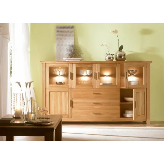 Bahut en chêne massif avec éclairage LED inclus collection ROMA