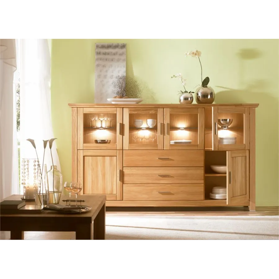 Bahut en chêne massif avec éclairage LED inclus collection ROMA