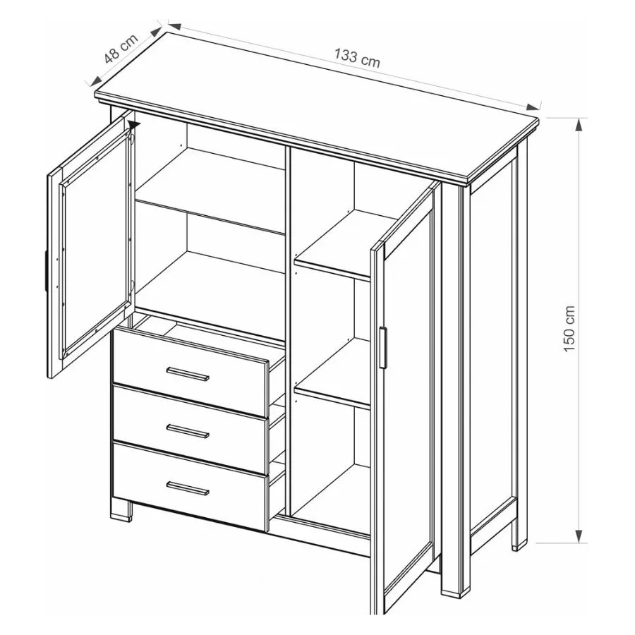 Vaisselier en bois massif avec 5 niches de rangement collection ROMA
