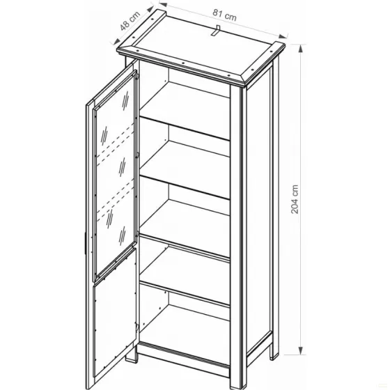 Vitrine en chêne massif avec 1 porte et 4 étagères collection ROMA
