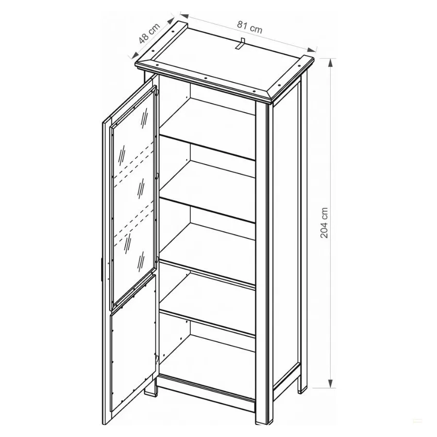 Vitrine en chêne massif avec 1 porte et 4 étagères collection ROMA
