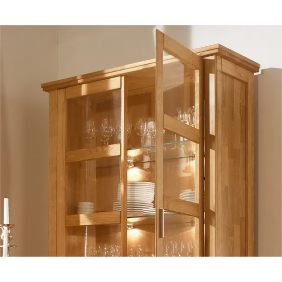 Vaisselier en bois chêne naturel avec éclairages LED inclus collection ROMA
