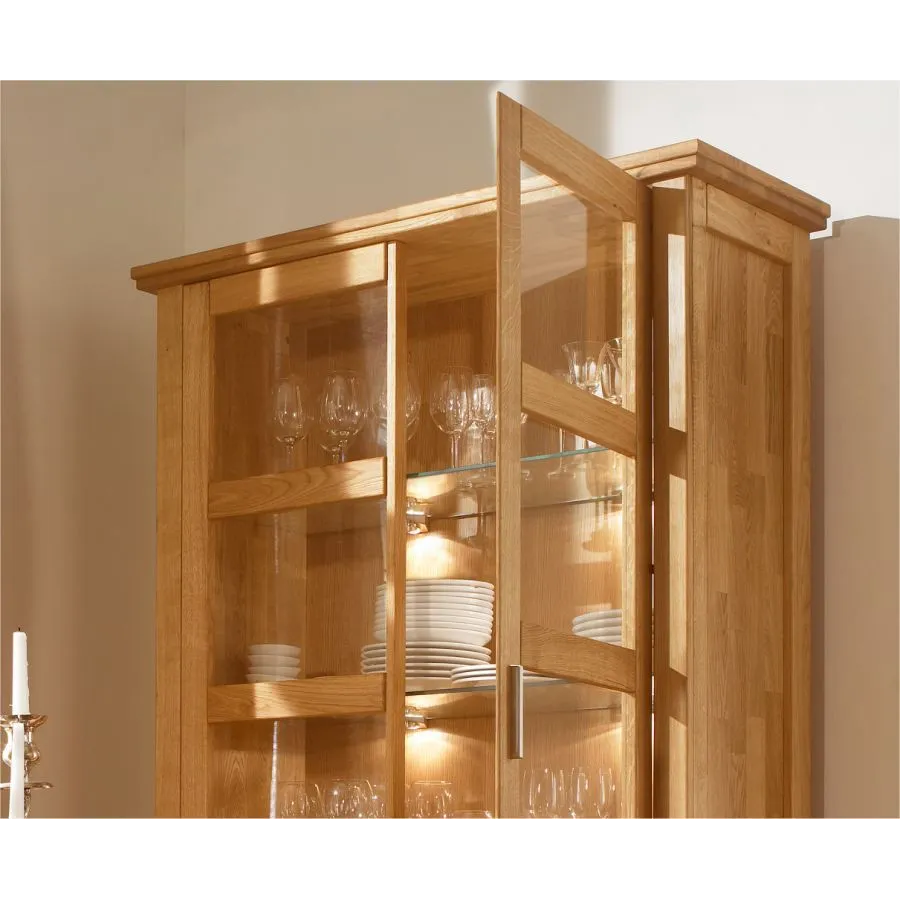 Vaisselier en bois chêne naturel avec éclairages LED inclus collection ROMA