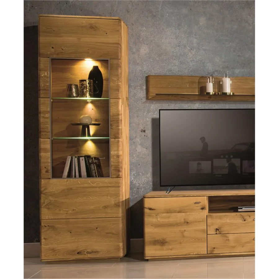 Vitrine en chêne 1 porte avec éclairage LED inclus collection VERONA