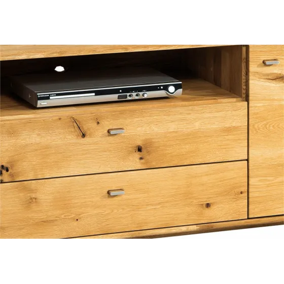 Meuble TV en bois chêne massif naturel 2 portes 2 tiroirs VERONA