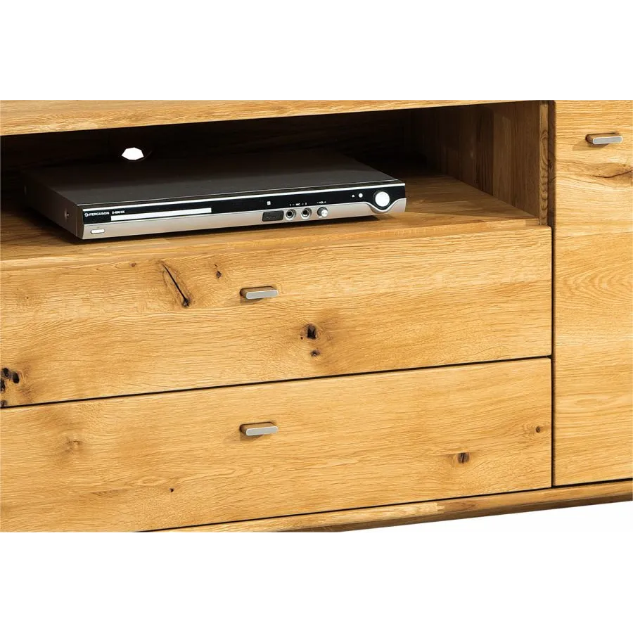 Meuble TV en bois chêne massif naturel 2 portes 2 tiroirs VERONA