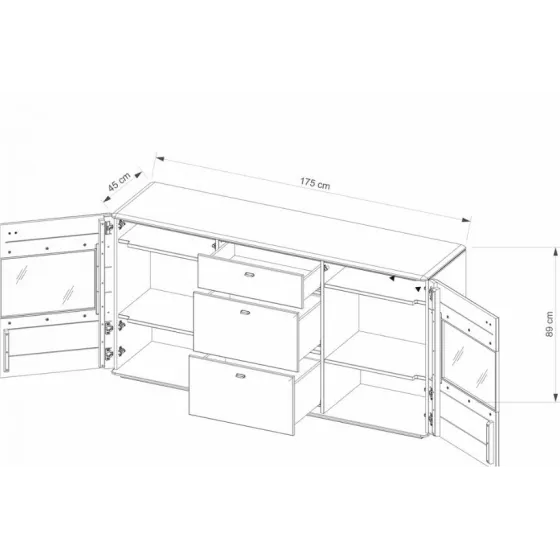 Buffet en chêne 2 portes et 3 tiroirs pour salon collection VERONA