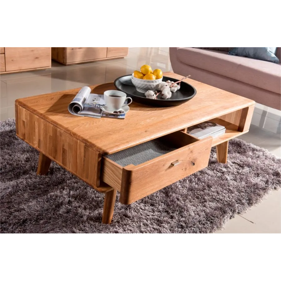 Table basse bois avec tiroir et niche de rangement collection VERONA
