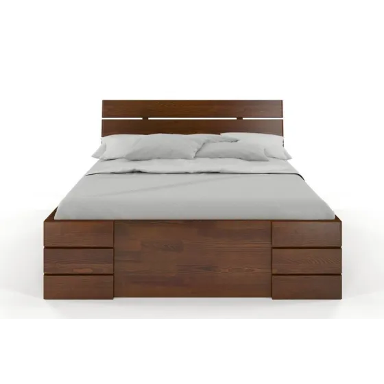 Lit avec rangement en bois massif 160x200 collection INDIGO