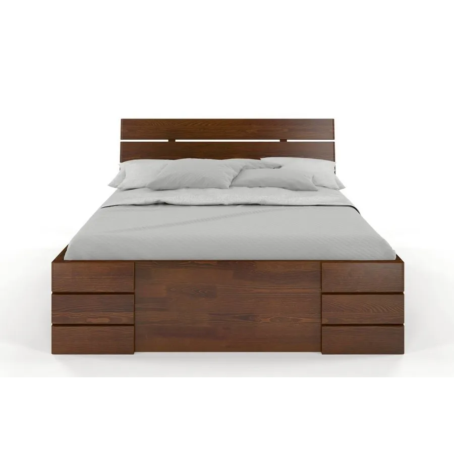 Lit avec rangement en bois massif 160x200 collection INDIGO