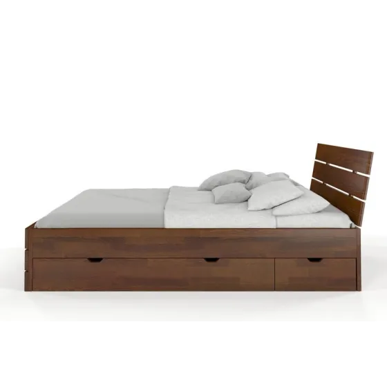 Lit avec rangement en bois massif noyer collection INDIGO